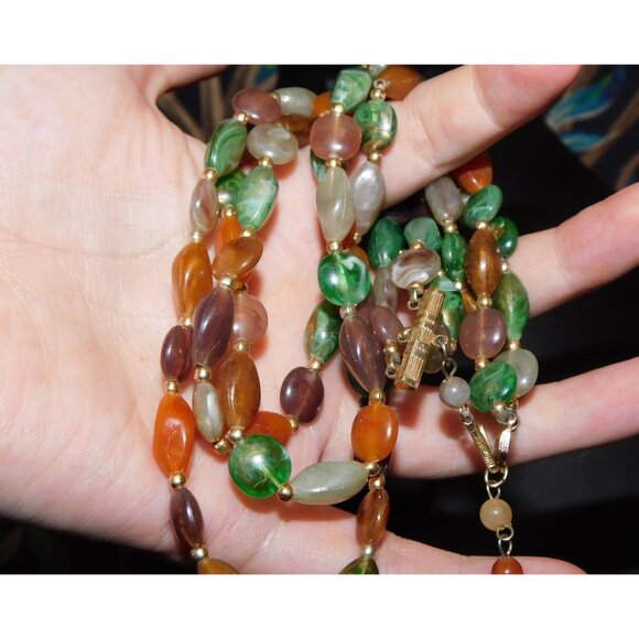 Vintage Earth Tone Lucite Beaded Layered Necklace - Picture 3 of 3